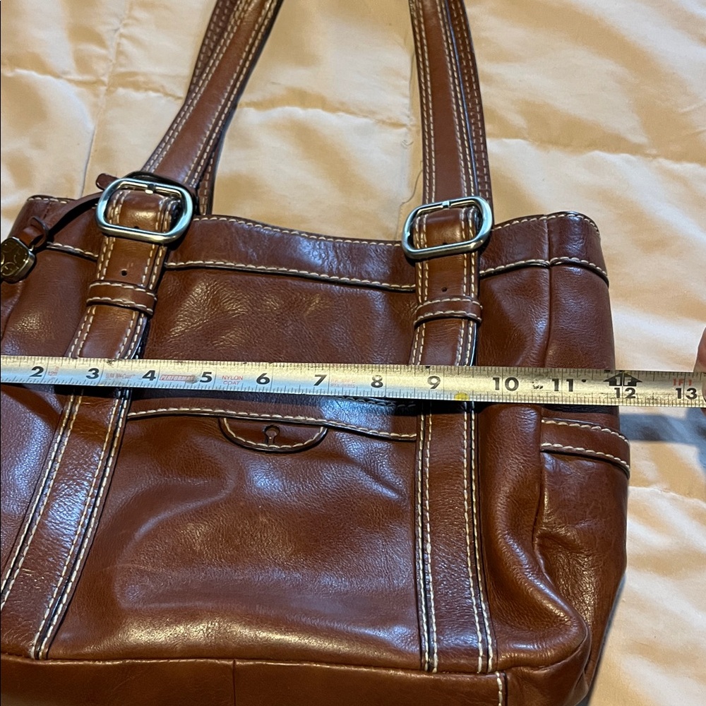 Fossil Brown Leather Shoulder Bag with Buckle Strap Detail - Picture 5 of 7